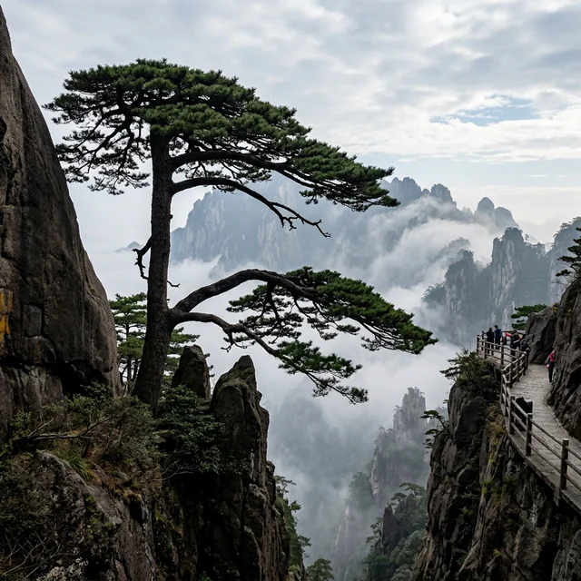 The Greeting Pine — 1,500 years old, growing from bare granite, one branch outstretched like a host welcoming guests